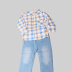 2 piece blue and plaid top and bottom set image 0