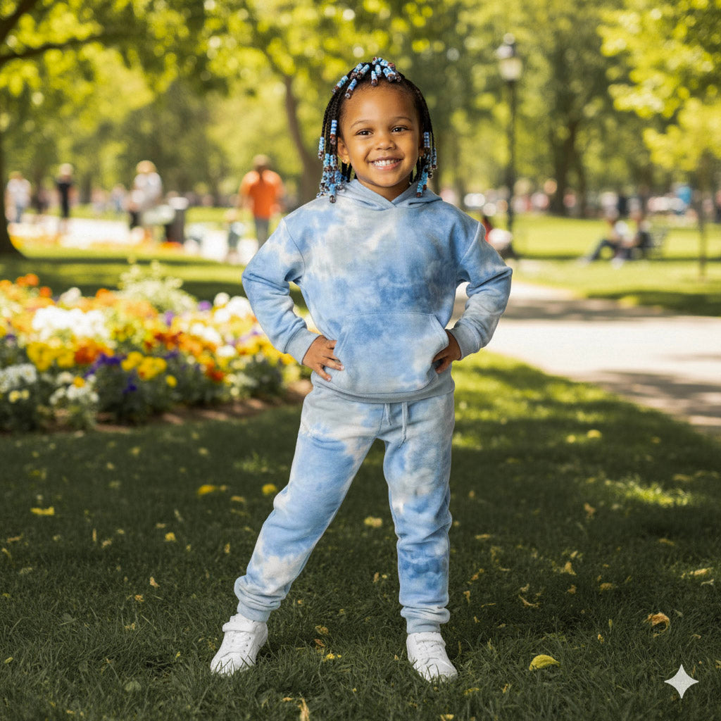 2 piece girl blue tye dye hoodie