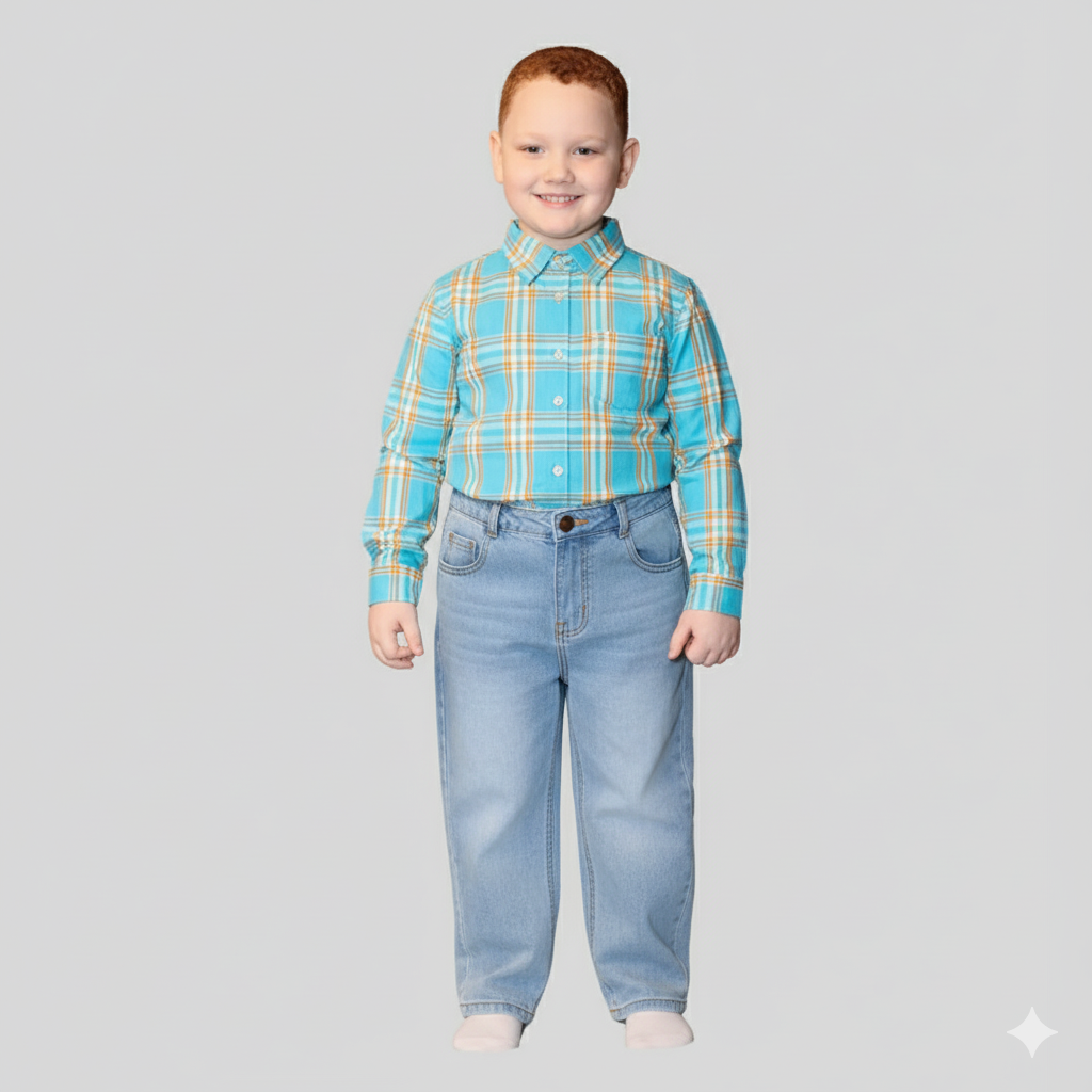 2 piece aqua blue plaid top and Bottom set