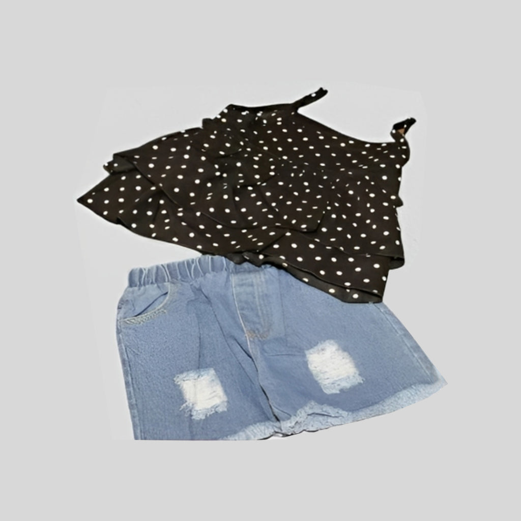 Toddlers Girls Pock dotted Short sets - 90 cm 2-3 years Black/White image