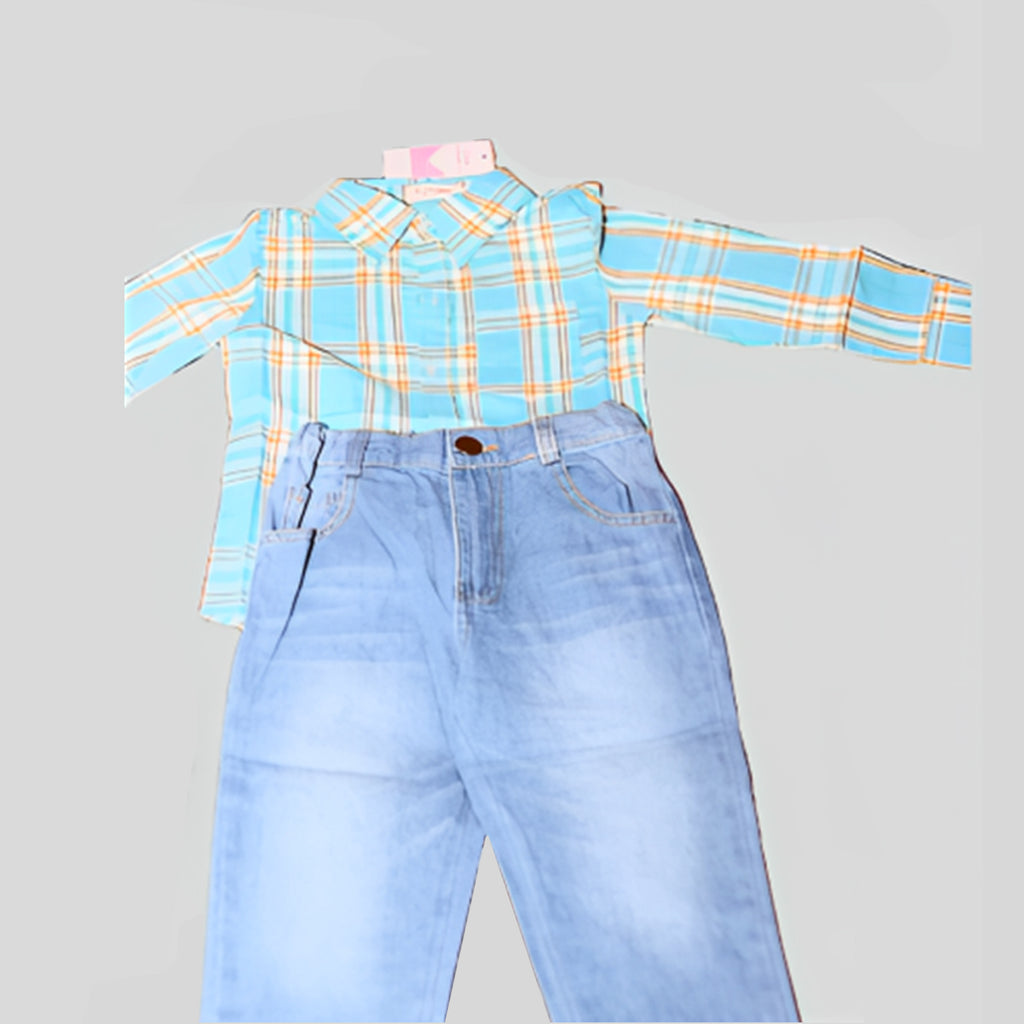 2 piece aqua blue plaid top and Bottom set image 0