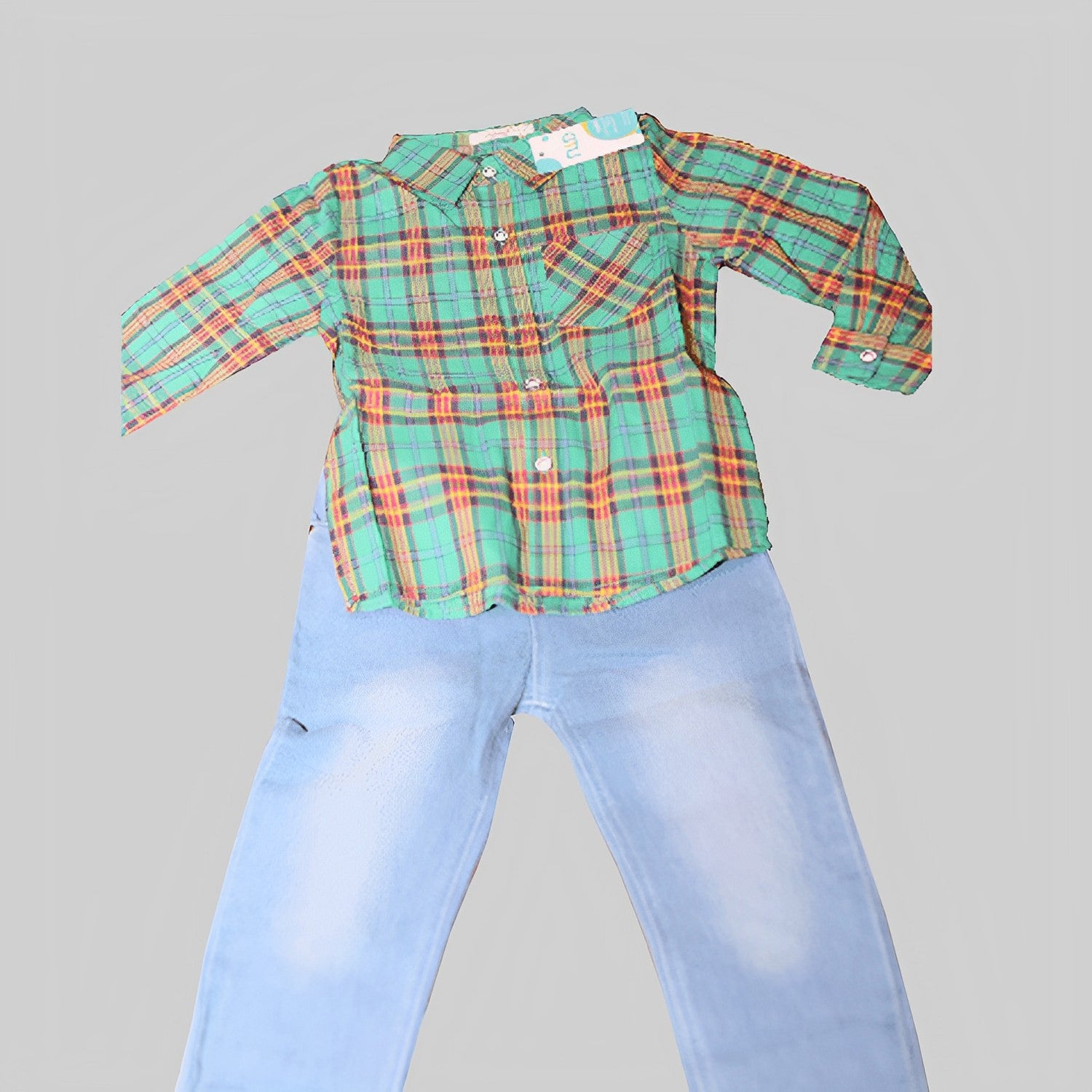 2 piece green plaid top and bottom set image 0