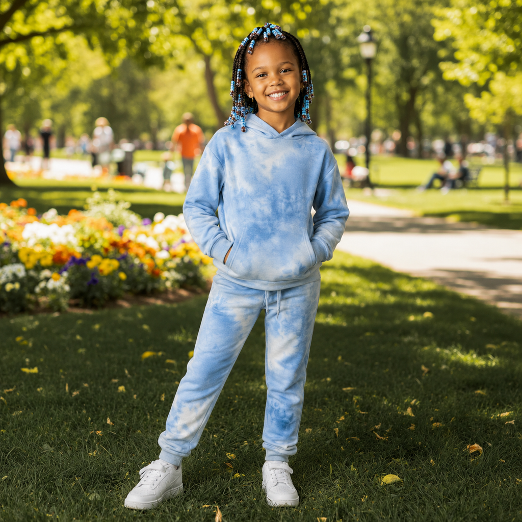 2 piece girl blue tye dye hoodie